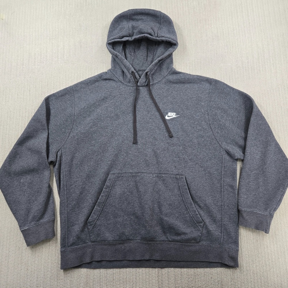 Nike Club Fleece Hoodie Sweatshirt Mens XL Gray Pullover Spellout‎ Swoosh
